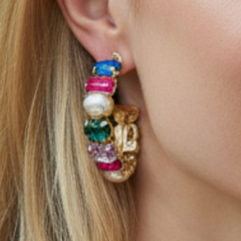 Bijoux Bar Vibrant Multicolor-Beaded Hoop Earrings